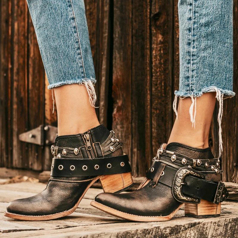 

women autumn ankle boots chaussure ladies girls high heels pumps vintage PU leather matin shoes woman zapatos mujer sapato D1466, Black