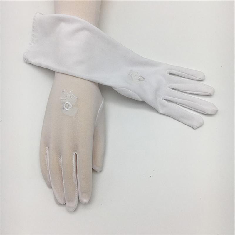 

Lady Medium-long Thin Elastic Etiquette Gloves Summer Women Sunscreen Embroidered Floral Gloves Skiing Outdoor Accessories, White