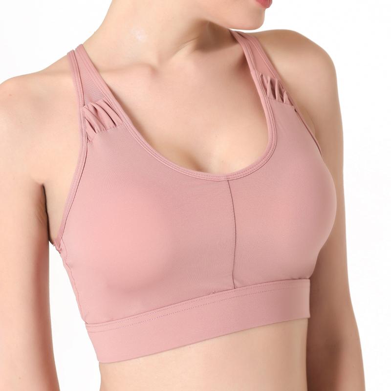 

New Full-Wrapped Fashion Vest-Style Sports Bra Mesh Beautiful Back Shockproof Gathered Fold Yoga Bra, Only tops