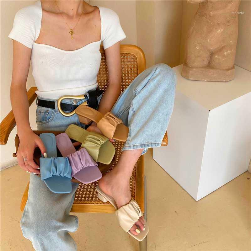 

Women Slippers Outdoor Women Slides 2020 Summer Femmes Fashion Beach Shoes Square Toe Med Heel Sandalias Mujer Casual Flip Flop1, Beige
