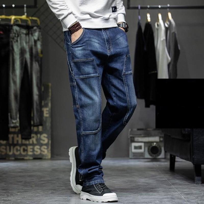 

Big Size Men's Jeans Loose Mens Hip Hop Baggy Denim Pants Men Clothing Fatify Cargo Trousers Mens Leisure Bottoms Blue
