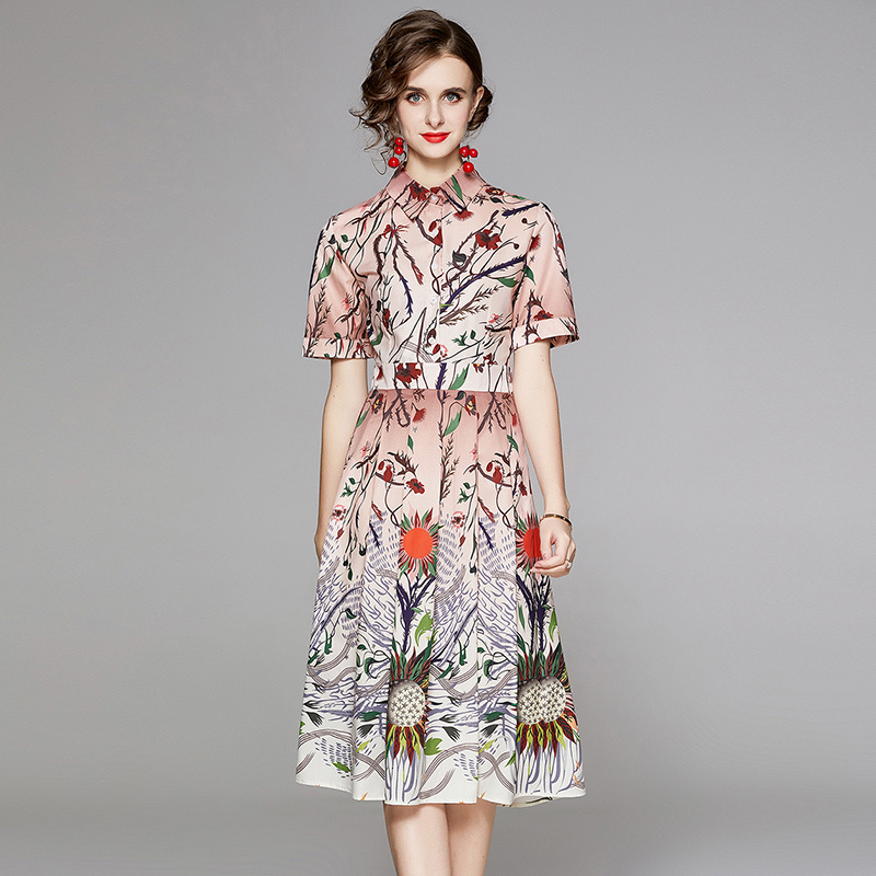 

2021 Merhcall New Runway Summer Midi Robe Ete Femme Short Sleeve Print Es Ladies Casual Shirt Women N4fe, The picture color