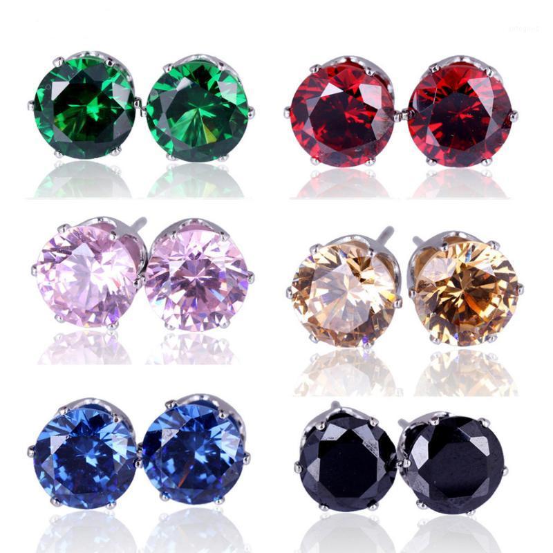 

Stud Lingmei Wedding Jewelry Round Blue & Pink Green White Zircon Silver Color Earrings Wholesale1
