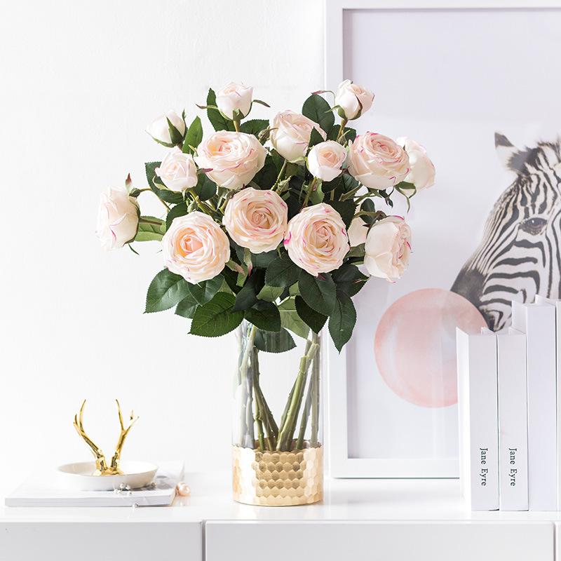 

70cm dia 9cm 3heads round rose branch real touch big white pink rose, 1 pcs
