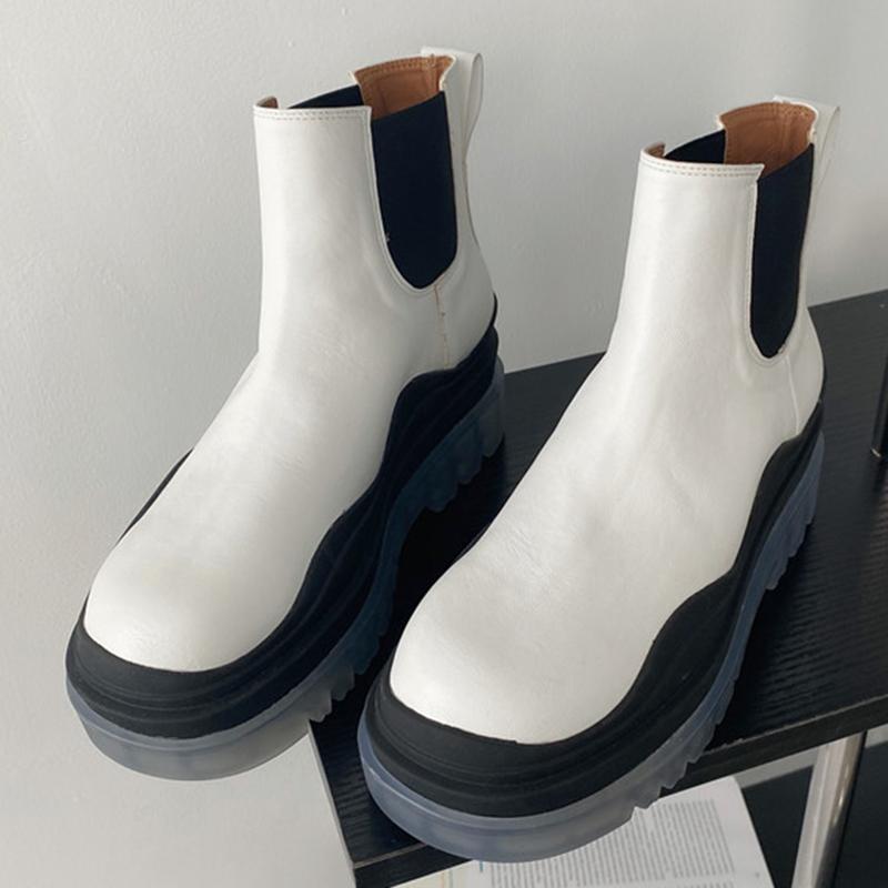 

2020 New Winter Trending Women Leather White Ankle Boots Round Toe Red Short Boots Slip On Green Ladies Party Shoes, Beige