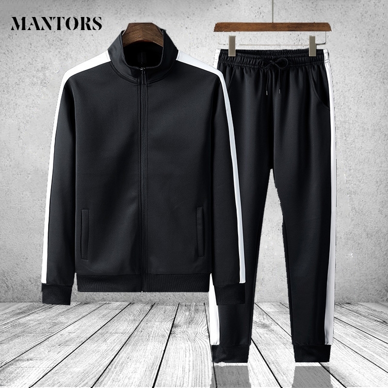 Men's Sportswear Set Spring Autumn Two Piece Sets Sportsuit Jacket Pant Sweatsuit Male Clothing Patchwork Tracksuit Plus Size 201118