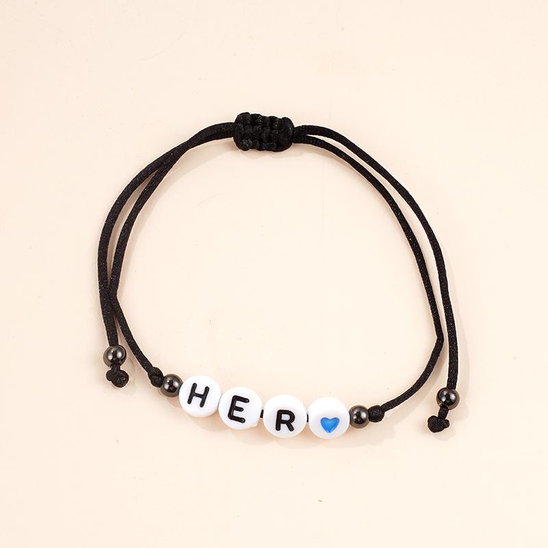 

2pcs /set Black Red String Woven Bracelet Couple Jewelry Adjustable Rope Letter Bead His Her King Queen Bracelet For Women Men
