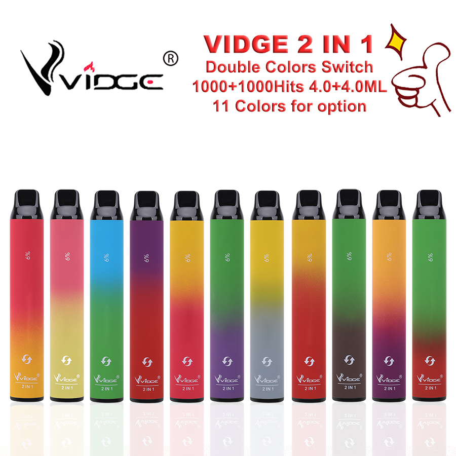 

Wholesale VIDGE 2 IN 1 E Cigarette High Quality Disposable Device Vape pen 2000Hits 950mAh 11 Double Colors For Option