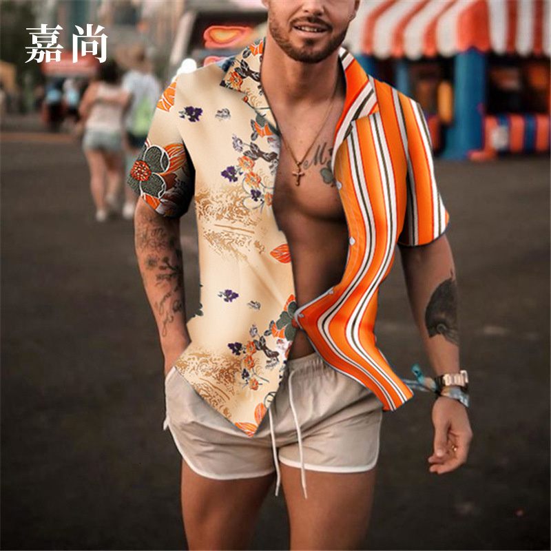 

2021 Popular and Manga Short New Top Male Fashion Shirt 9RLB, Navy blue.