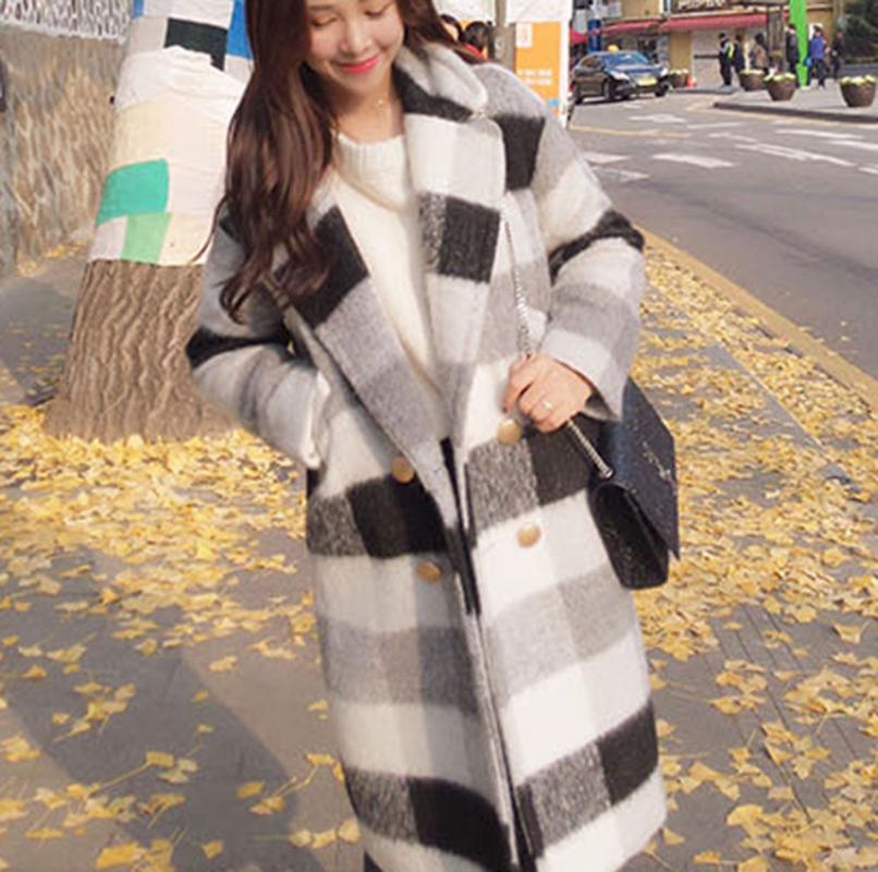 

Womens autumn and winter woollen Lapel Wool Coat Trench Jacket female Mid-Long Korean Long Sleeve Overcoat Outwear, Black