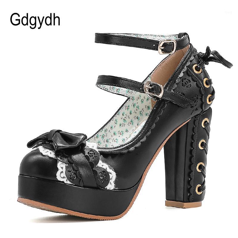 

Gdgydh Hot Pink Pumps High Heels Platform Shoes For Women Lace Up Bows Black Punk Gothic Princess Shoes Autumn Large Size 431