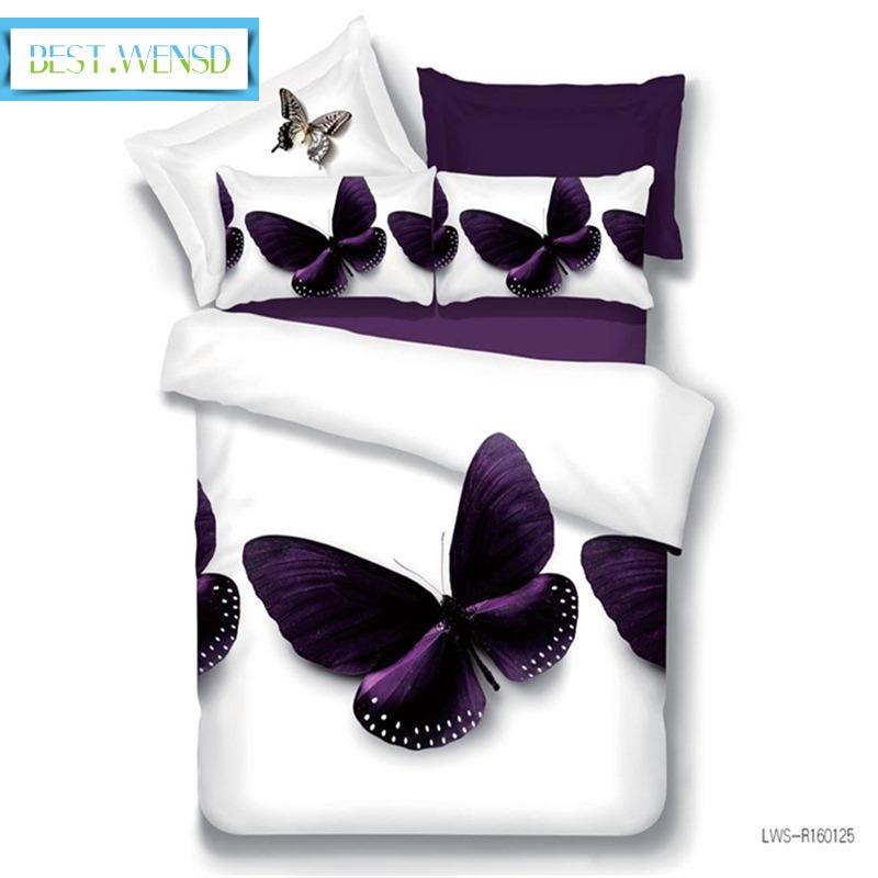 

BEST.WENSD promotion quality Purple Butterfly comforter sets 3d white bedding bed comforter bed sheet home goods western decor, As picture