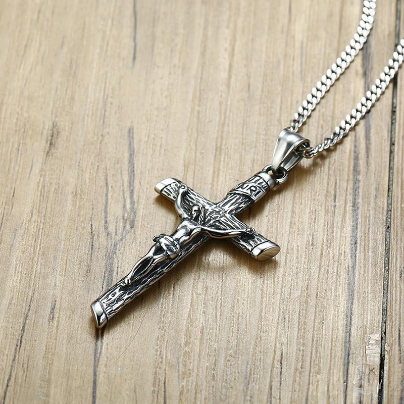 

Ancient Crucifix Cross Charms Necklace Pendant Stainless Steel Punk Jewelry For Men Male Jesus Rosary Christening Gift
