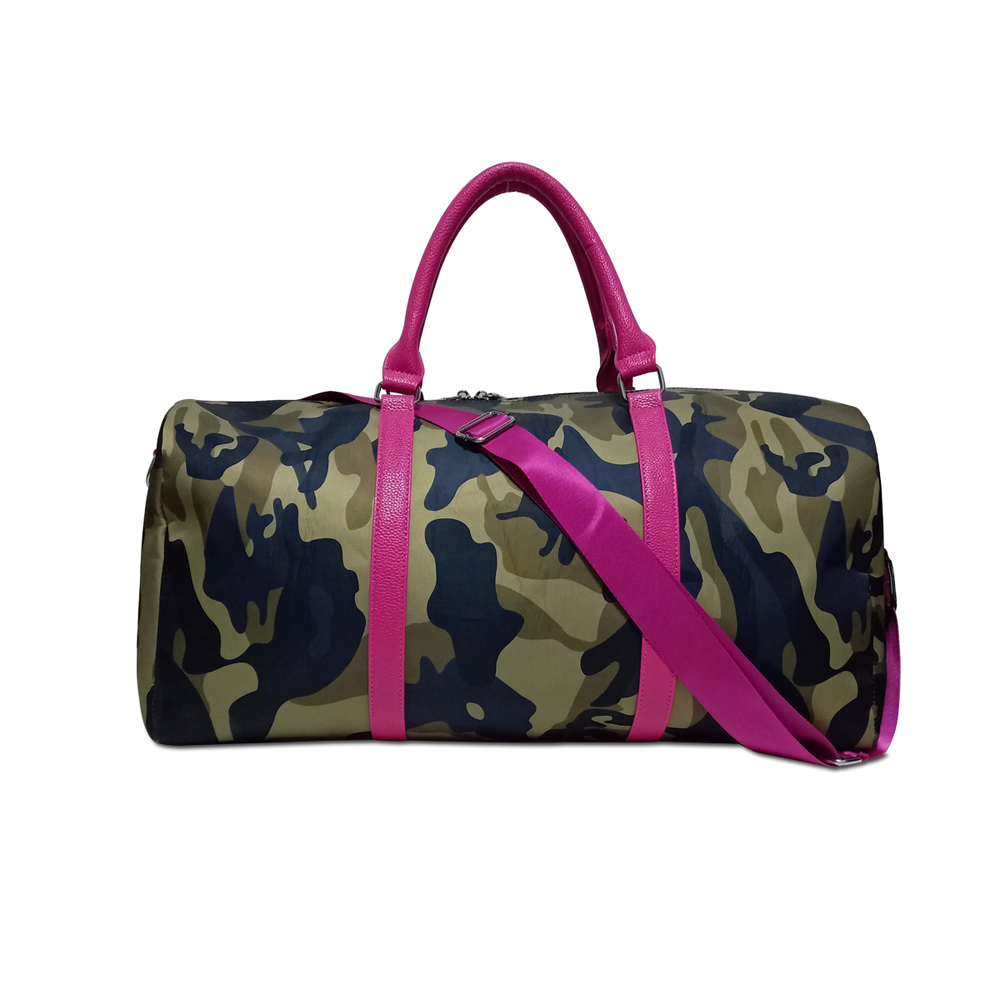 Pink Strap Camo Travel Bag Large Capacity Leopard Duffle Custom Design Handbag Overnight Weekend Tote Bag With Hot Pink Strap DOM1065-image-638005645