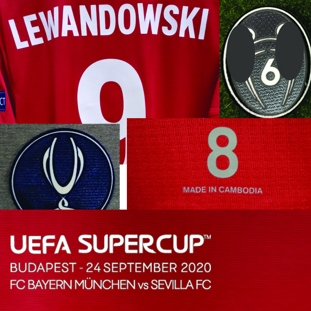 

2020 Super Cup Final Lewandowski Match Worn Player issue maillot Shirt Muller Kimmich Martinez American College Football Wear, Super cup final player version