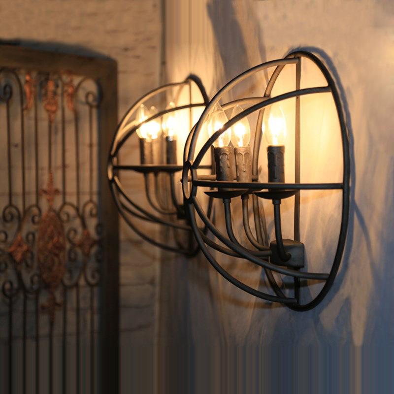 

Loft retro wall lamp wrought iron industrial bar cafe wall lamp corridor staircase semicircular wrought iron lighting