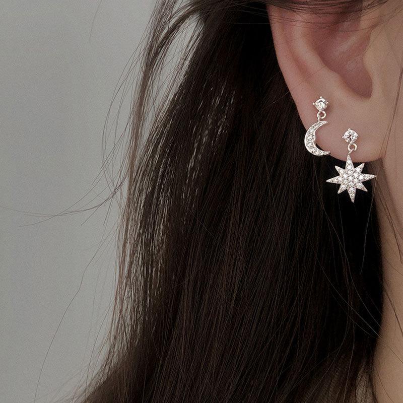 

Korea Star Moon Stud Earrings for Women Earlobe Eight Star Earrings Asymmetric Jewelry Accesorios Mujer 2021