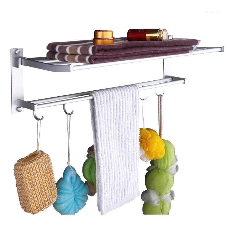 

Aluminum Storage Practical Easy Mount Foldable Rack Bathroom Supplies Towel Holder No Drilling With Hook1, As pic