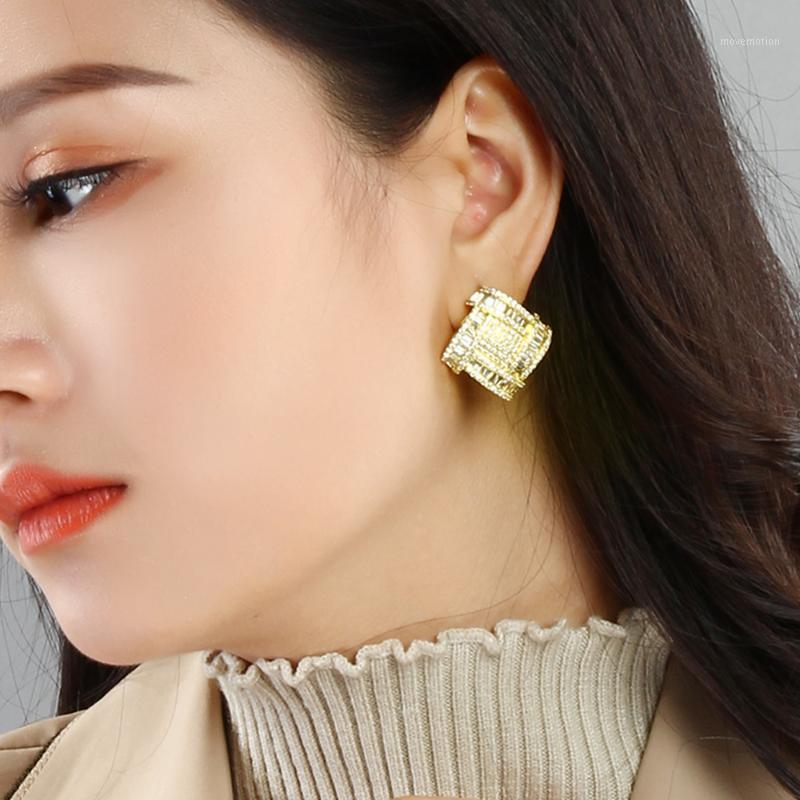 

Big square stud earrings White and Gold color aretes de mujer Large Luxury design jewelry stud earrings1