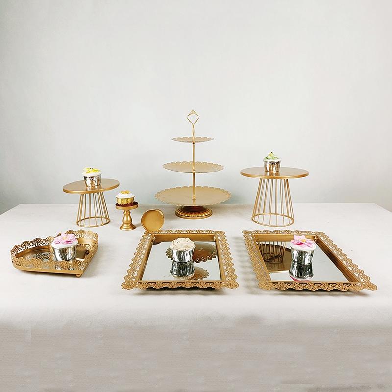 

Other Bakeware 8pcs/lot Gold Cake Stand Wedding Wrought Iron White Cupcake