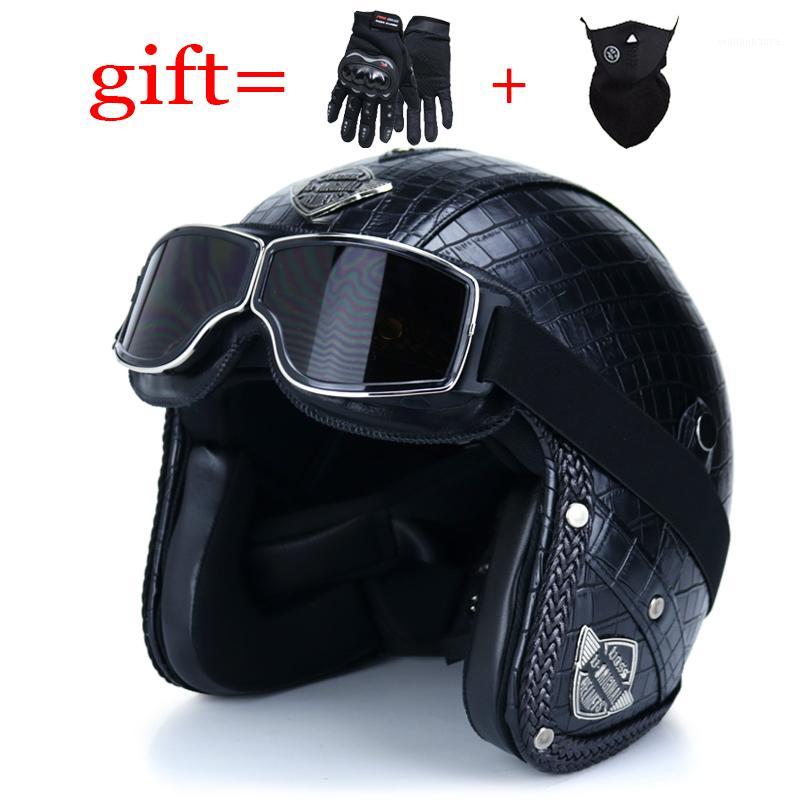 

Motorcycle helmet open face retro helmet PU leather 3/4Casque Casco half jet scooter punk cafe DOT approved1