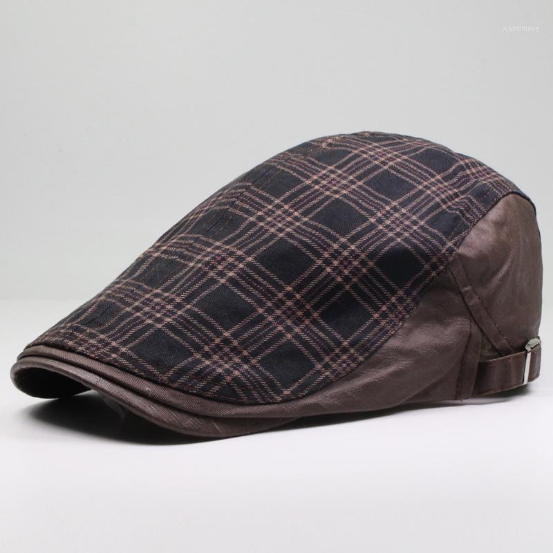 

Newsboy Hat Men Flat Ivy Cap Spring Summer Sun Golf Driving Cotton Plaid Beret Breathable Outdoor Accessory1, White