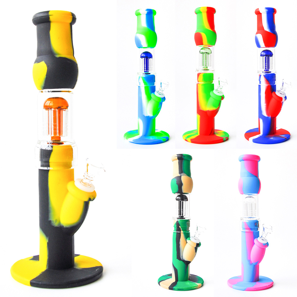 

6 Arms 12.5inches Silicone Bong Water Pipe Dab Rig with glass bowl smoke pipe glass oil burner pipe recycler bubbler