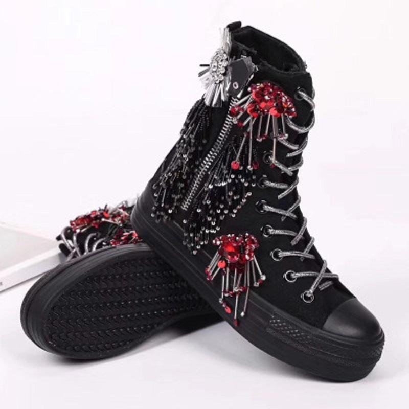 

Original Hand Made Girls' Snow Boots Three Dimensional Beaded Flower Diamond Women'S Thick Bottom Lace Canvas Shoes, Increased internal