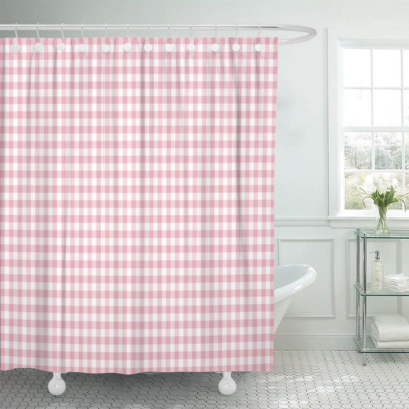 

Colorful Abstract Pink Gingham Pattern Check Checkered Shower Curtains Waterproof Polyester Fabric 72 x 72 inches with Hooks1