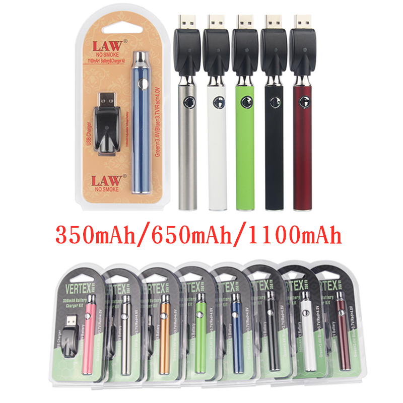 

Vertex Vape Batteries 350 650 1100 mAh USB Charger Kit 510 Thread Preheat Vaporizer Battery E Cigarettes VV for Atomizers Cartridges