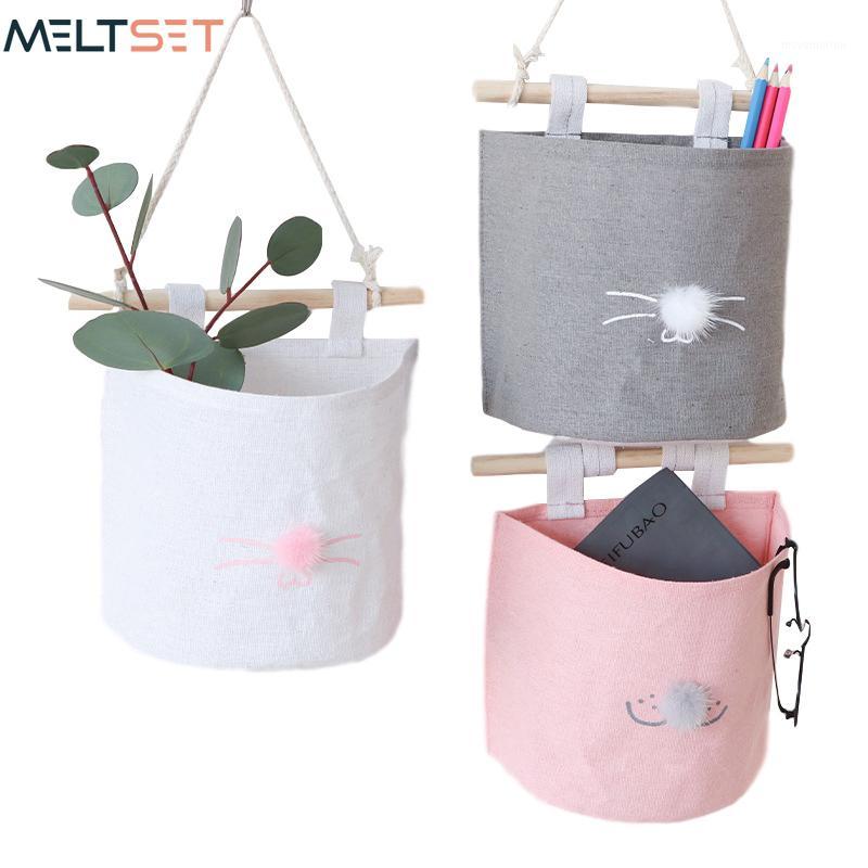 

Cotton Linen Hanging Bag Sundries Storage Bag for Wall Door Back Closet Hanging Organizer Waterproof Cosmetics Toy Pocket Bags1, Pink white ball