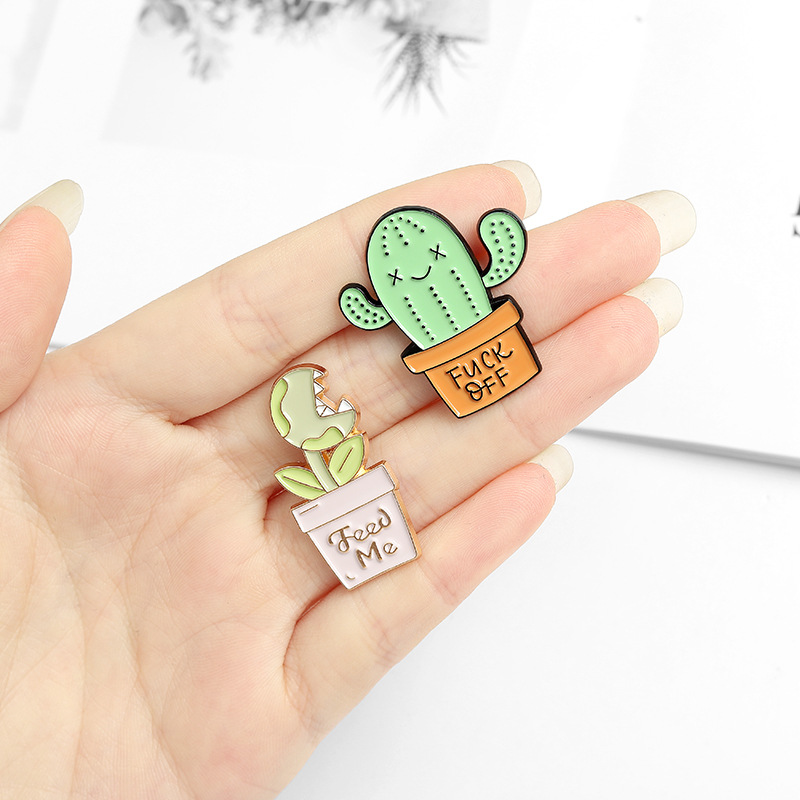

Cartoon Cute Brooches Green Cactus Piranha Enamel Pins Fashion Funny Creative Accessory Backpack Lapel Badges Gifts For Friend Children, Gray