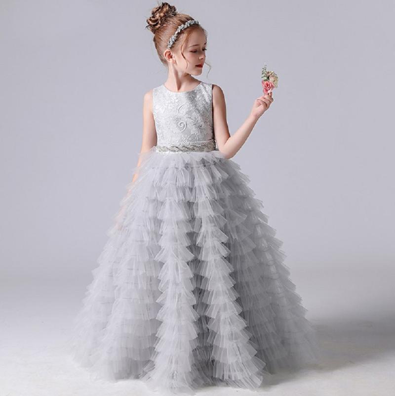 

Girl's Dresses Long Girls Formal Princess Gowns 2022 Tiered Flower Girl For Wedding Evening Party Tulle Junior Bridesmaid Dress, Red;yellow