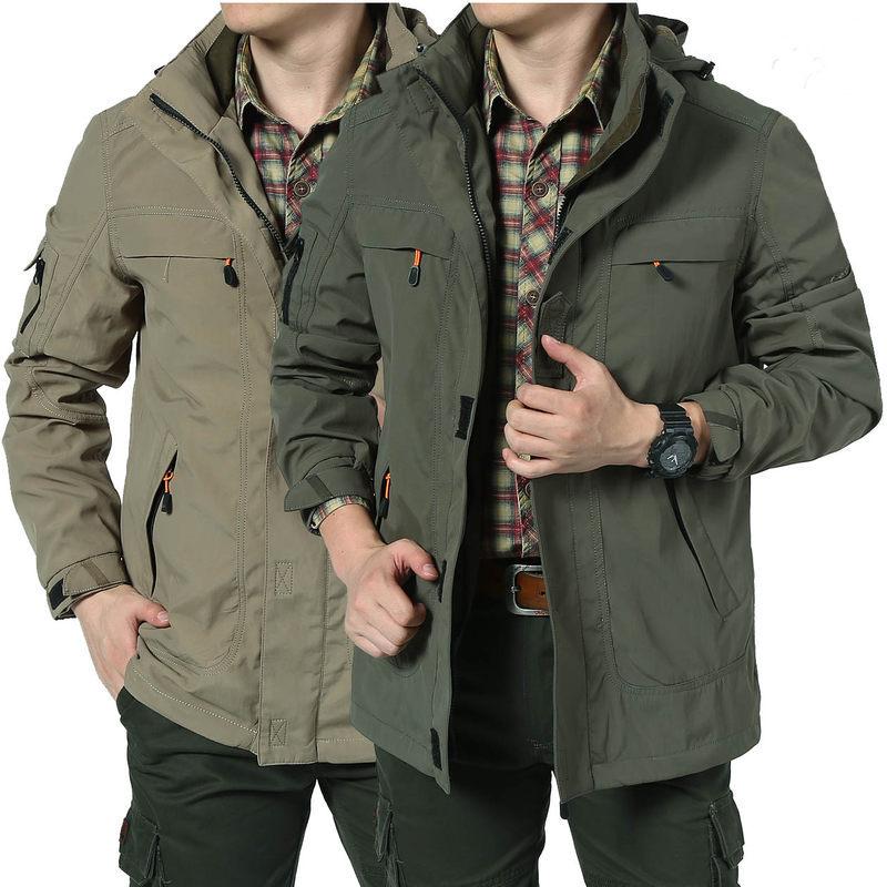 

Bomber Jacket Autumn And Spring Multi-pocket Waterproof Tactical Army Jacket Windbreaker Mens Jackets And Coats Outdoor Hooded, Blue