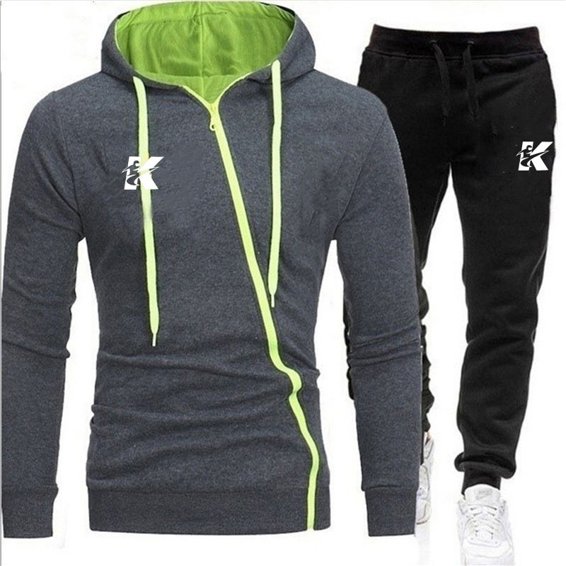 

New men's sports casual sweater suit fashion cardigan hooded suit, Gray