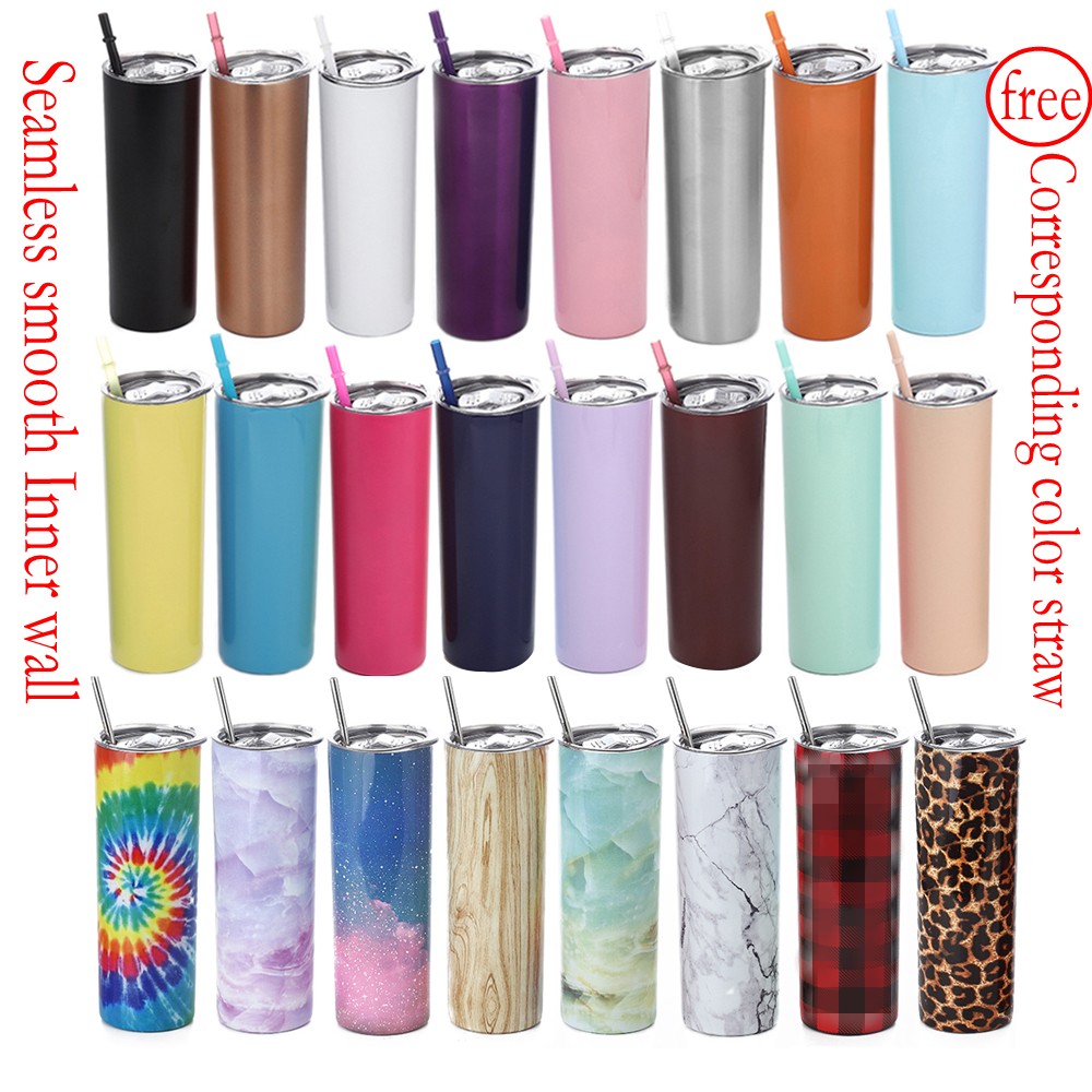 

20oz Skinny Tumbler Tall Slim Cups Coffee Mugs with Lids and Straws 304 stainless steel Double wall Vacuum Travel Water Bottle, As picture