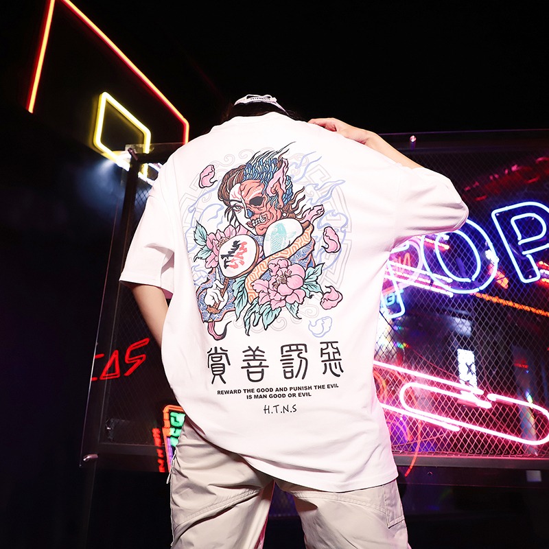 

2021 The New New Tidal Mark Short Men and Women Will See Hip Street Shirts Chinese Style Lovers Half Sleeves Auqz, Black