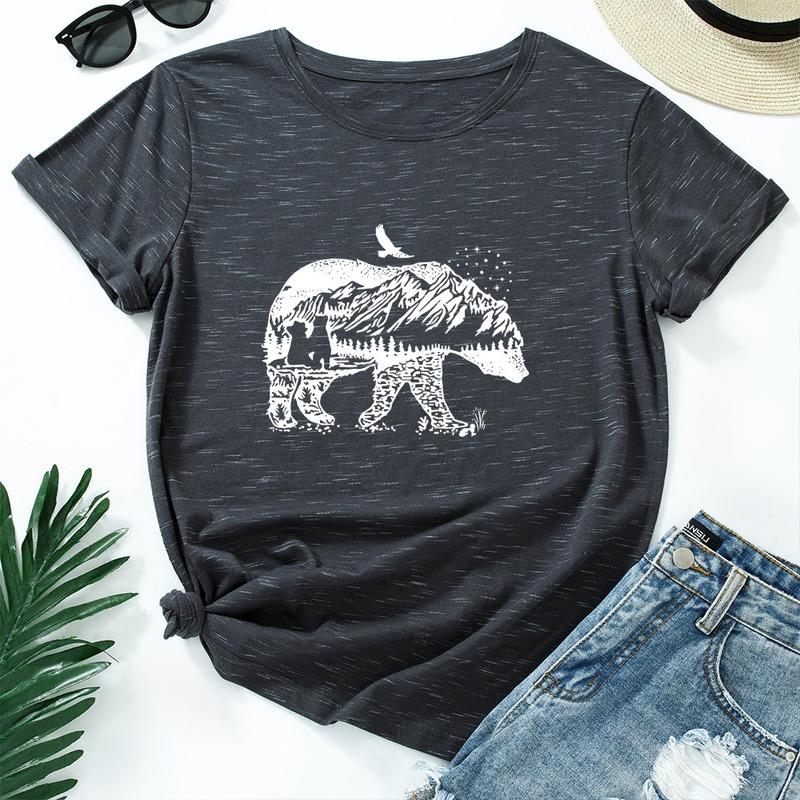 

JCGO Summer Women T Shirt Cotton 5XL Plus Size Bear Print Short Sleeve O Neck Graphic Tees Tops Casual Oversized Tshirt Harajuku, Blue