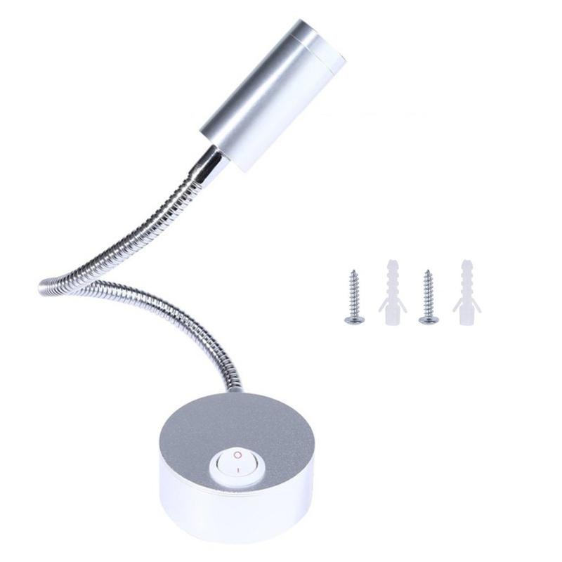 

Flexible Hose LED Modern Wall Lamp 1W 3W With Switch Silver Aluminum Bathroom Mirror Light Bedside Reading Study Painting Lamps