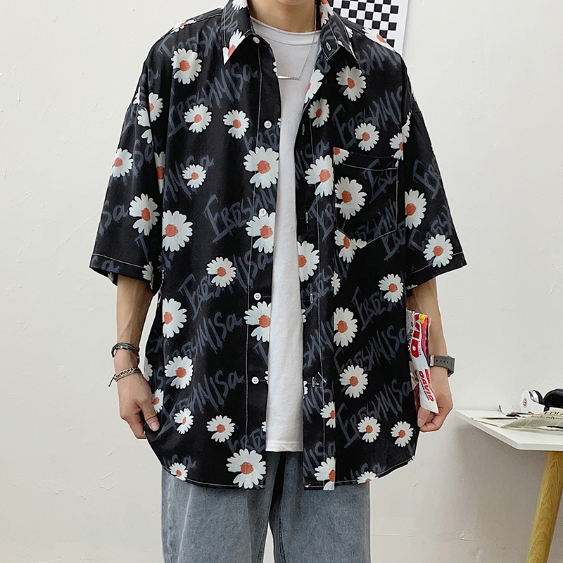 

2021 New Men's Short Sleeve Summer Flower Shirts, Korean Casual Holiday Blouse Big Size Yi36 J579, Grey