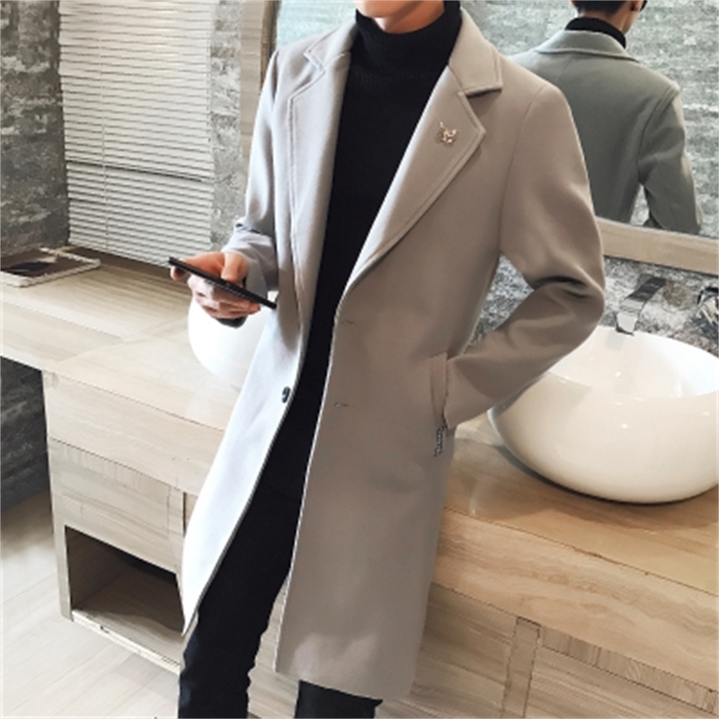 Version coréenne masculine de la longue section du manteau de laine épaisse veste coupe-vent marée automne et hiver mince manteau de laine marée
