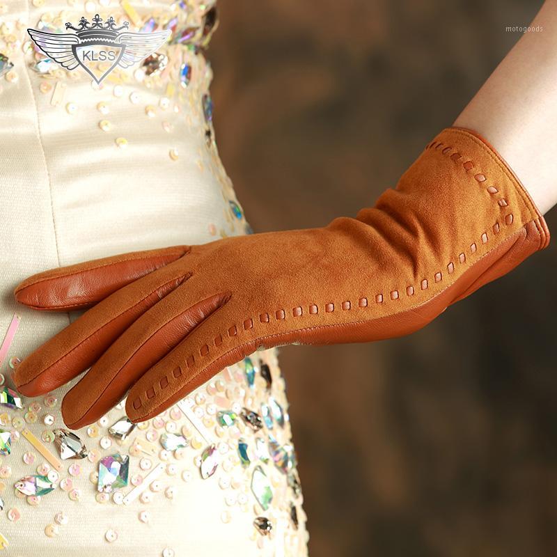 

KLSS 2020 Brand Genuine Leather Women Gloves High Quality Goatskin Suede Gloves Winter Fashion Trend Lady Sheepskin Glove 23291