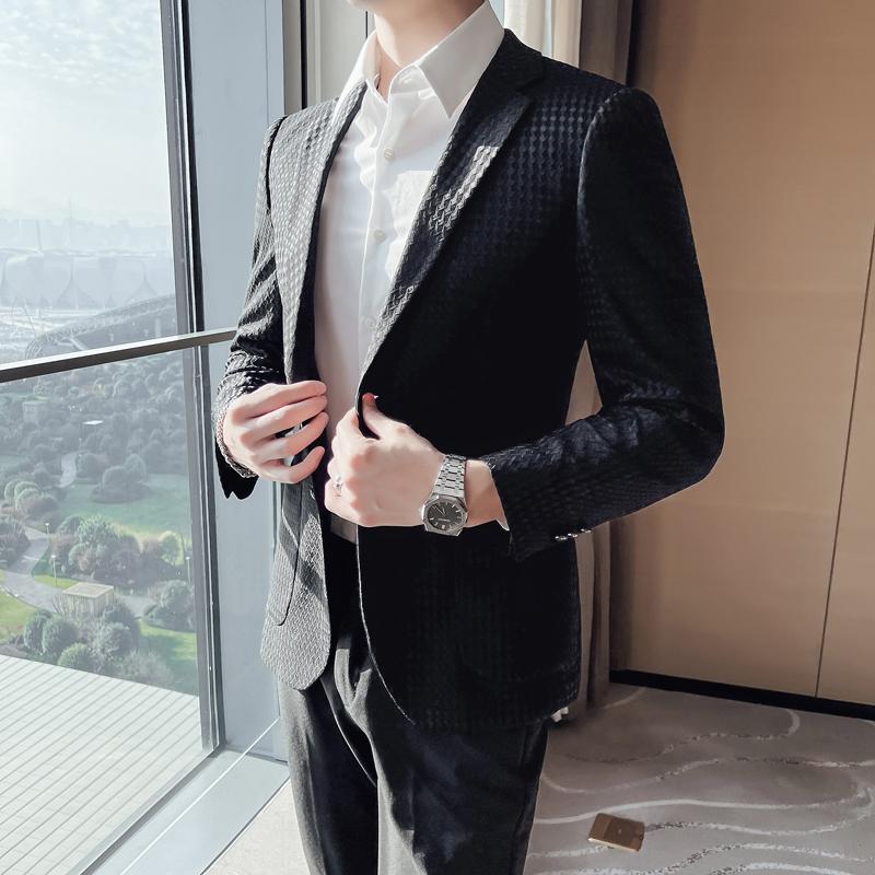 

Men's Suits & Blazers 3XL-M Suit Jacket Groom Dress Wedding Youth Business Autumn Casual Solid Color, Black