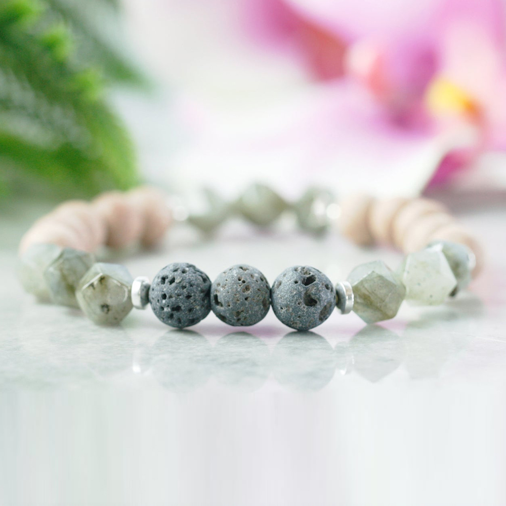 

MG1063 Healing Crystals Labradorite Bracelet Essential Oil Diffuser Bracelet Lava Rock Bracelet Negative Energy Protection, Black