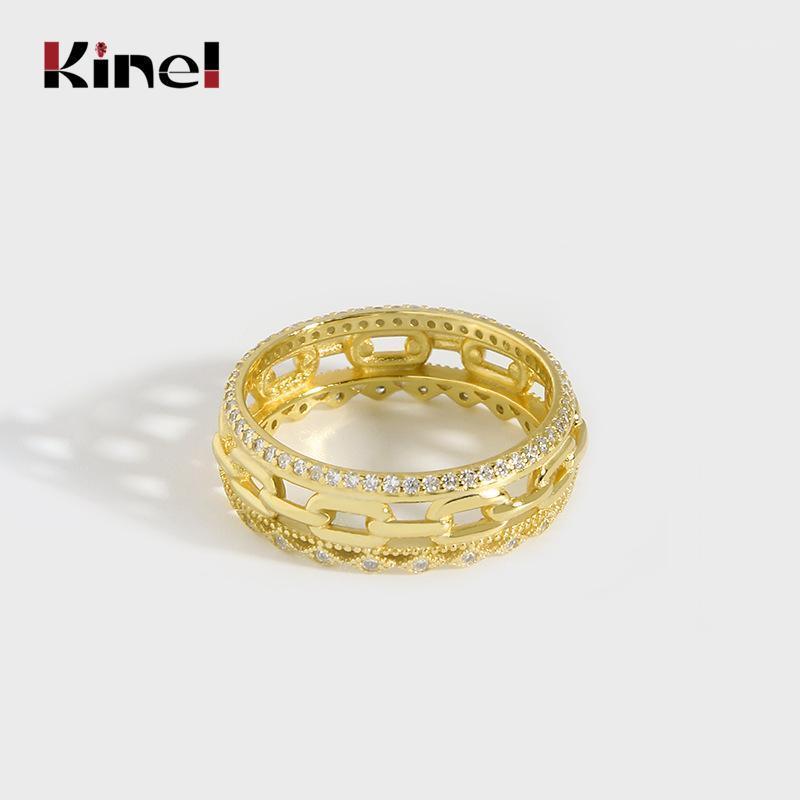 

Cluster Rings Kinel Silver 925 Jewelry For Women CZ 18K Real Gold Plated Wedding Band Eternity Stacking Anillos Finger Girl Gift, Golden;silver