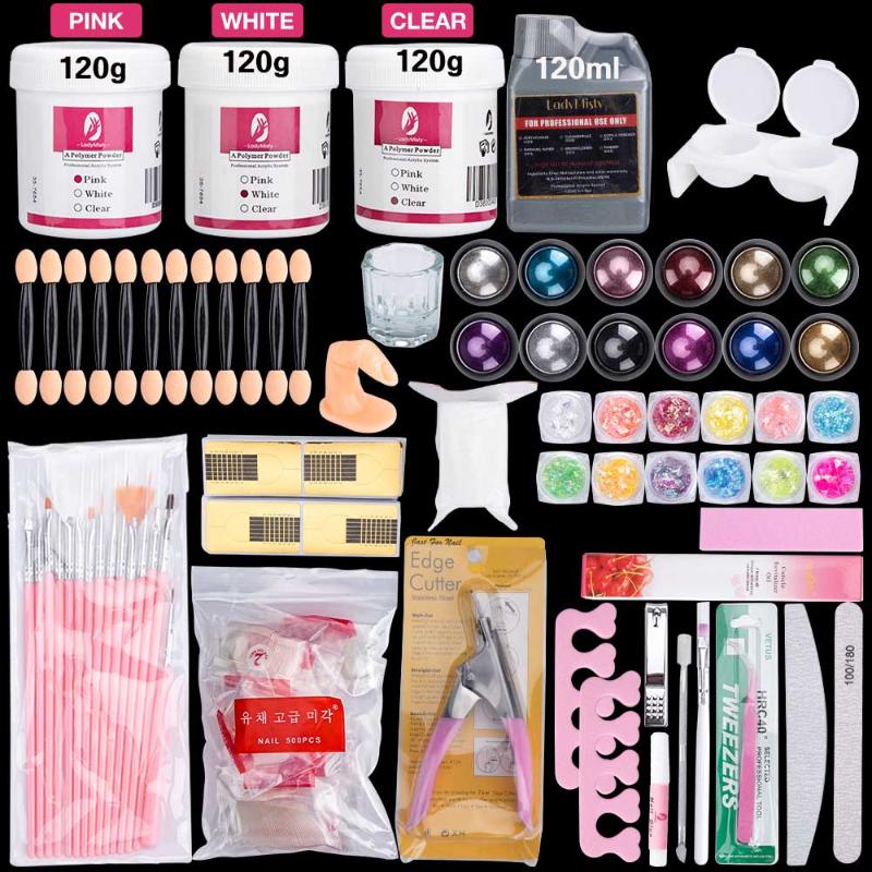 

120ml Acrylic Powder Nail Kit Full Manicure Set With Nail Lamp Drill Machine Lamp Acrylic Liquid Glue Glitter