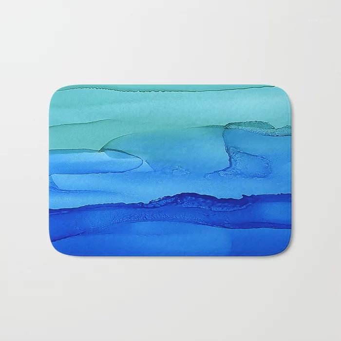 

HOT Bathroom Rugs Alcohol Ink Seascape Bath Mat Flannel Absorbent Non Slip Doormat Entrance Door Bath Room Mats1