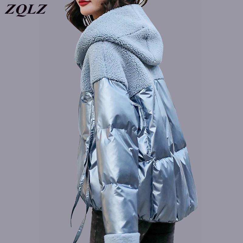 

ZQLZ 2021 New Women Jackets Winter Warm Hooded Fur Long Parka Ladies Casual Thicken Pocket Coats Loose Cotton Padded Coat Female, Smoke gray