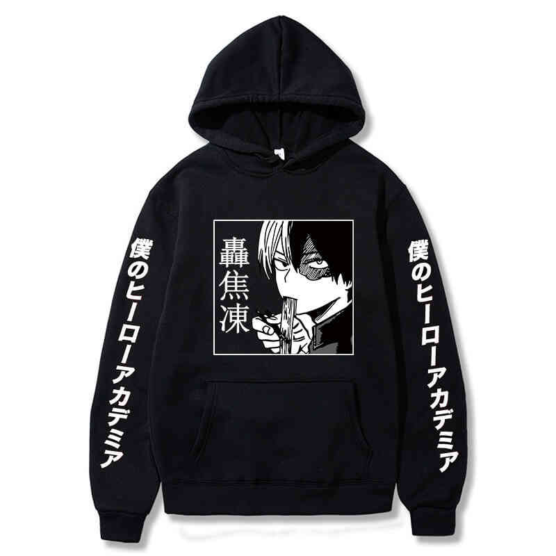 

My hero college hooded sweatshirt, Japane animation street cloth, shoto Todoroki, casual long sved sweater, Unisex warm sweatshirt, Pure black