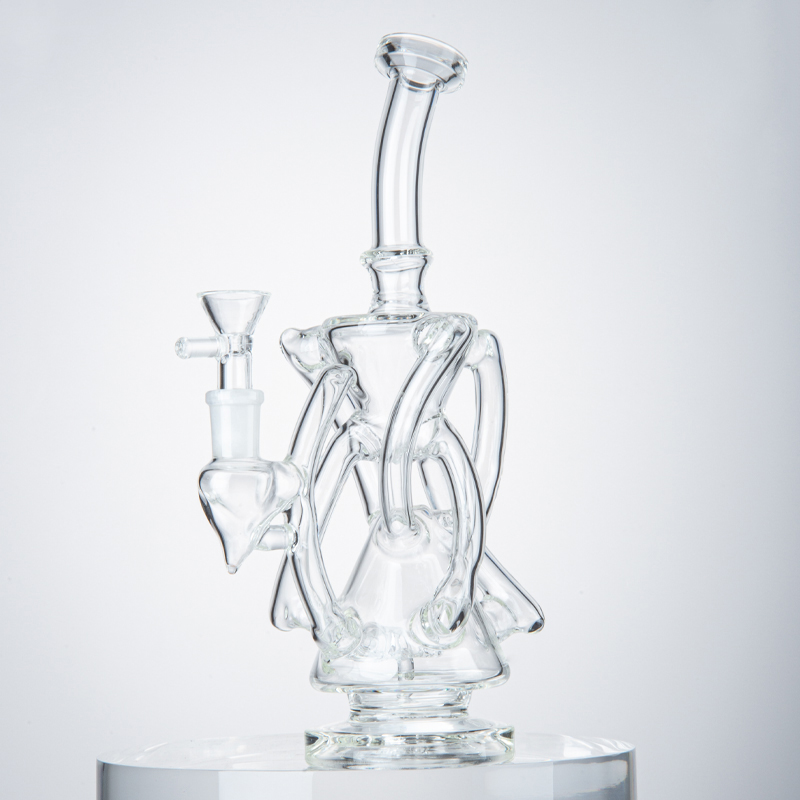 

9.8 Inch Hookahs Klein 7 Tubes Recycler Glass Bongs Showerhead Perc Percolator Oil Dab Rigs 14mm Joint Clear Water Pipes With Bowl